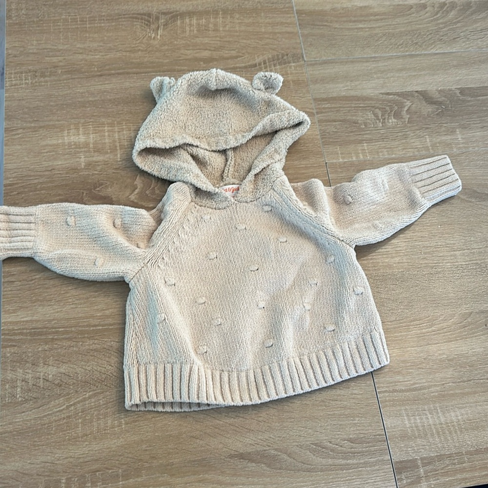 Cream 2T 3T knitted hooded sweater with dot details